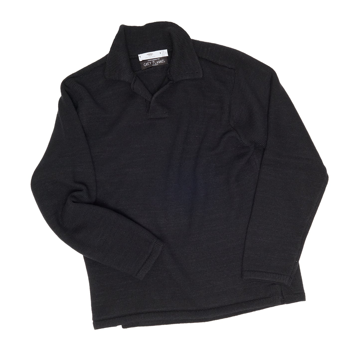 Black Textured Buttonless Polo