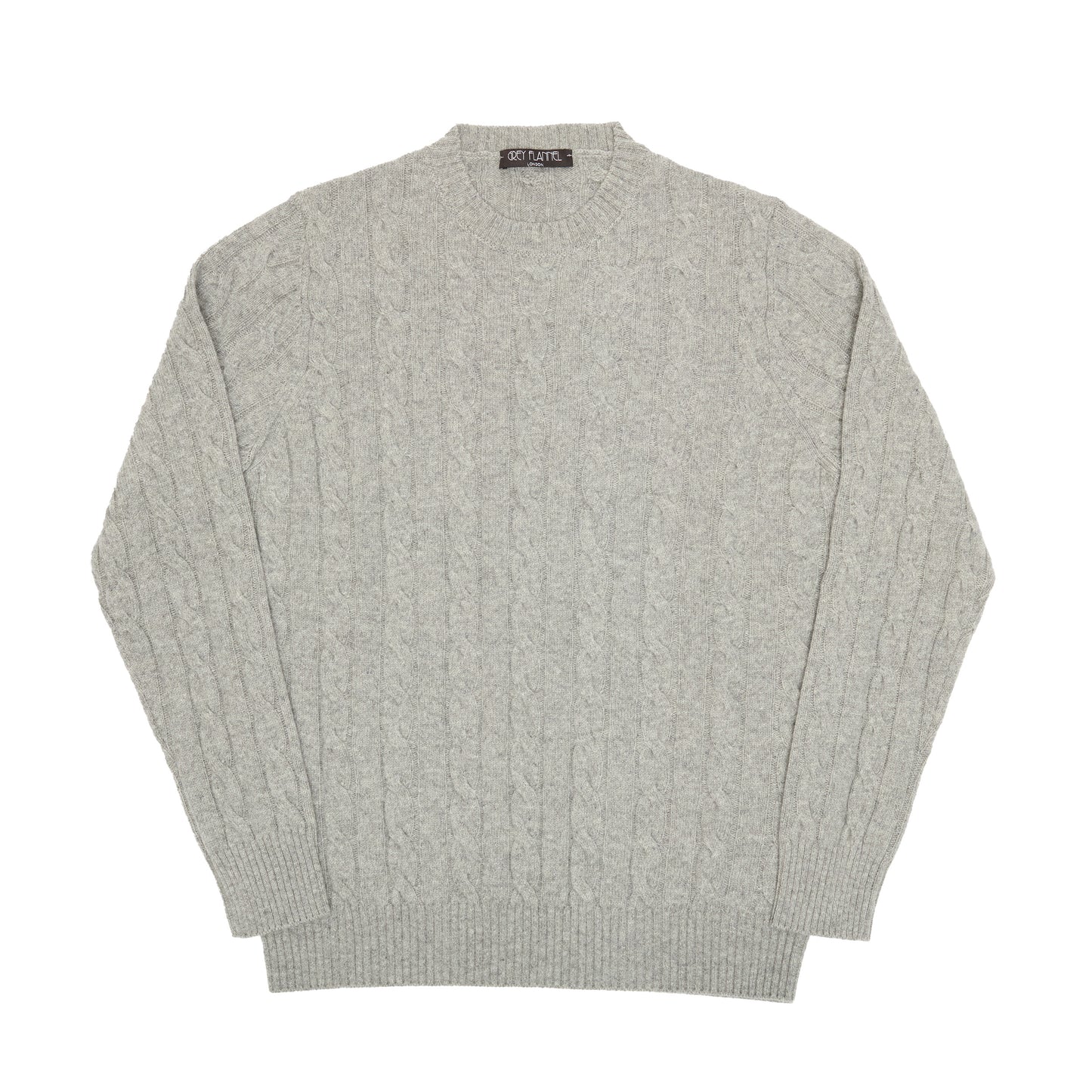 Grey Cashmere Aran Crewneck Sweater