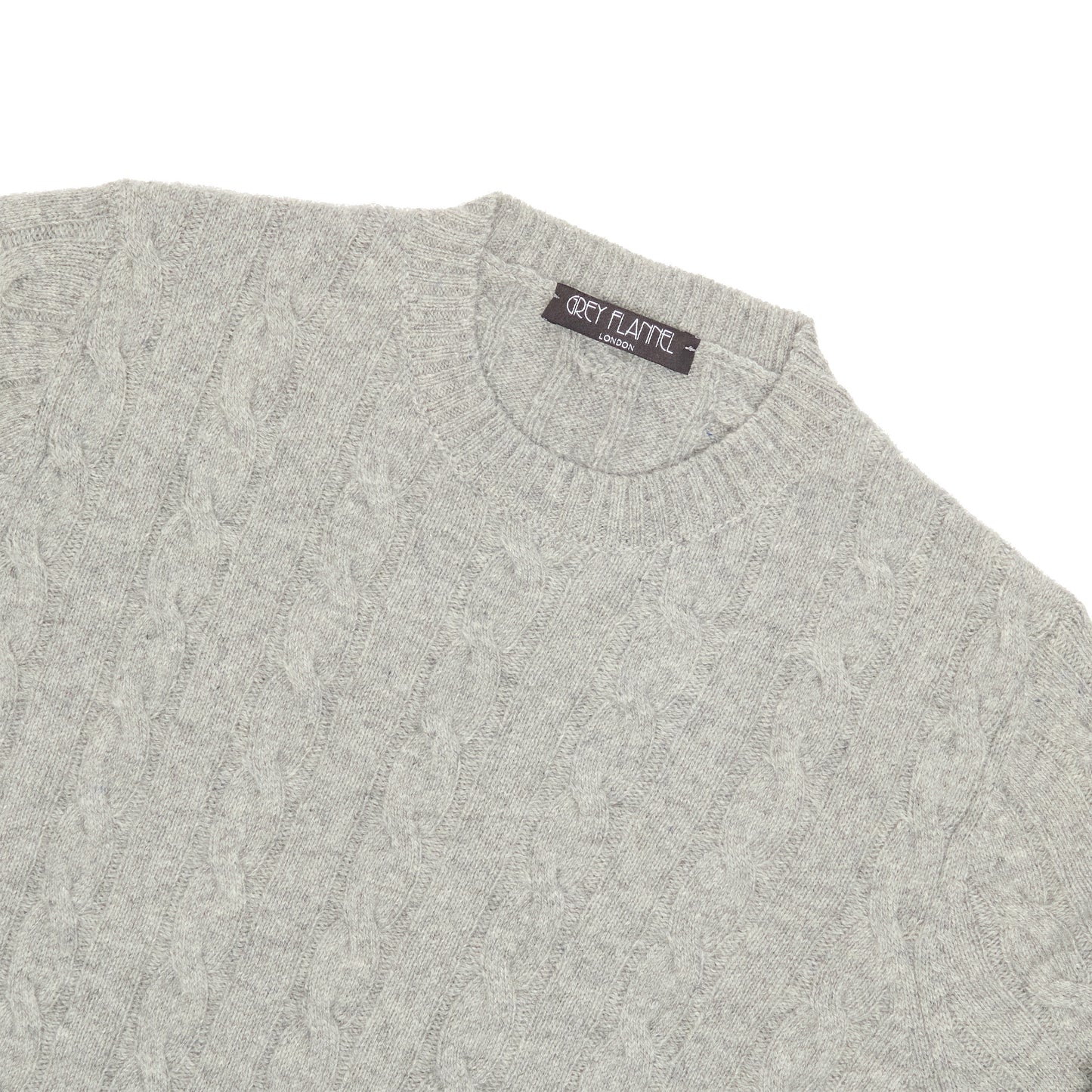 Grey Cashmere Aran Crewneck Sweater