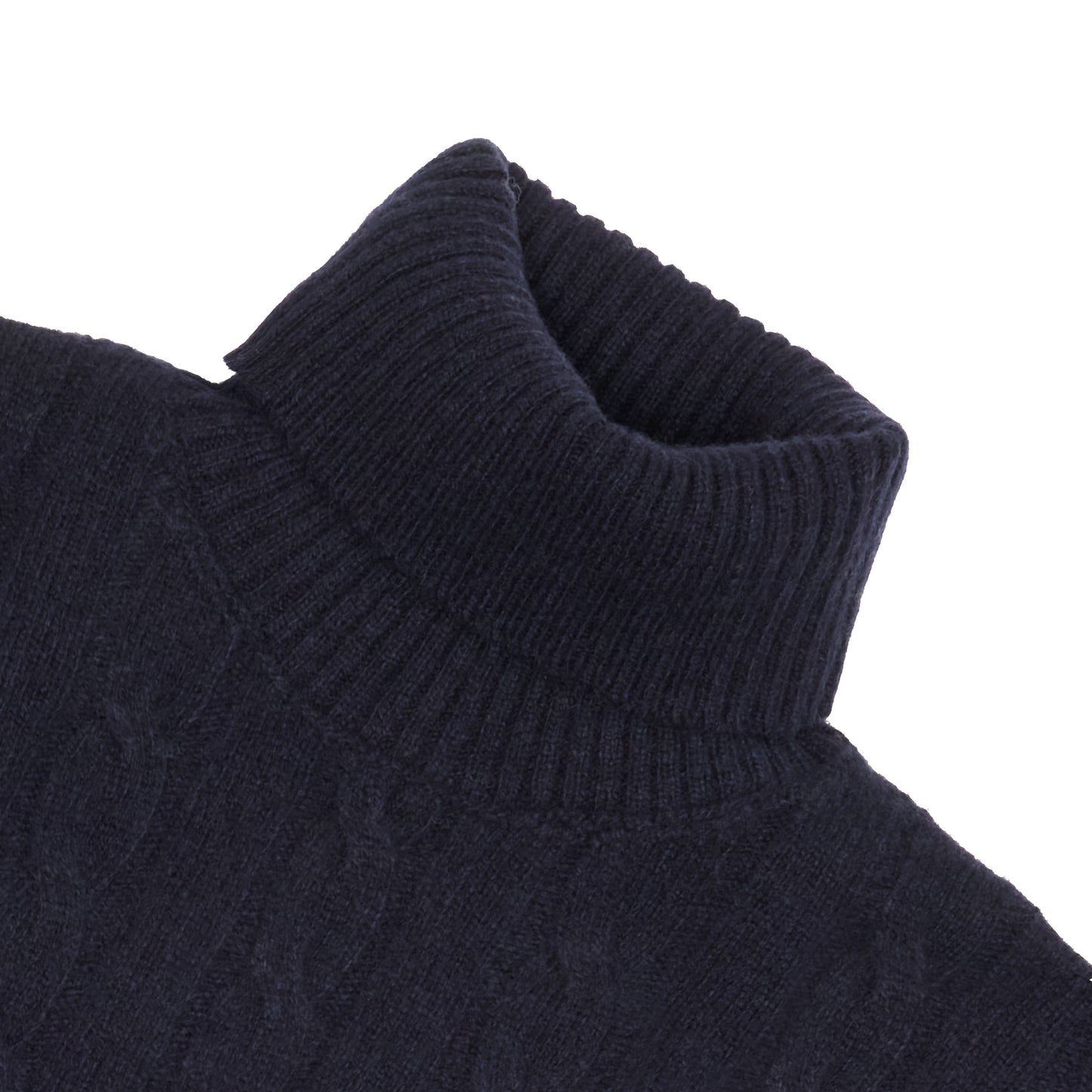 Navy Cashmere Aran Rollneck Sweater