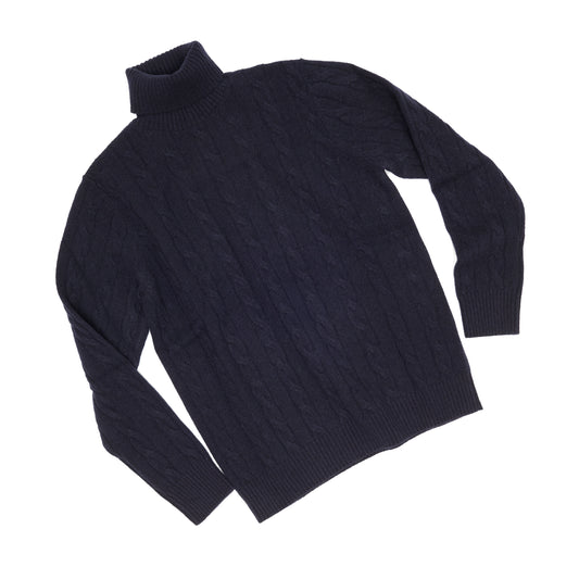 Navy Cashmere Aran Rollneck Sweater