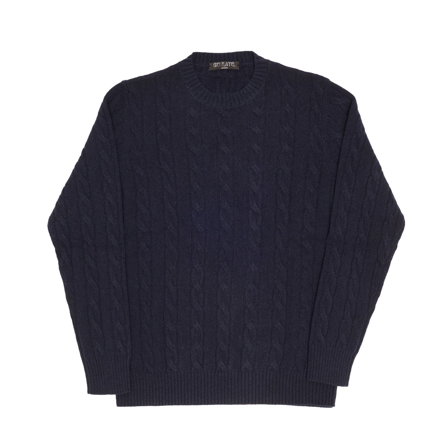 Navy Cashmere Aran Crewneck Sweater