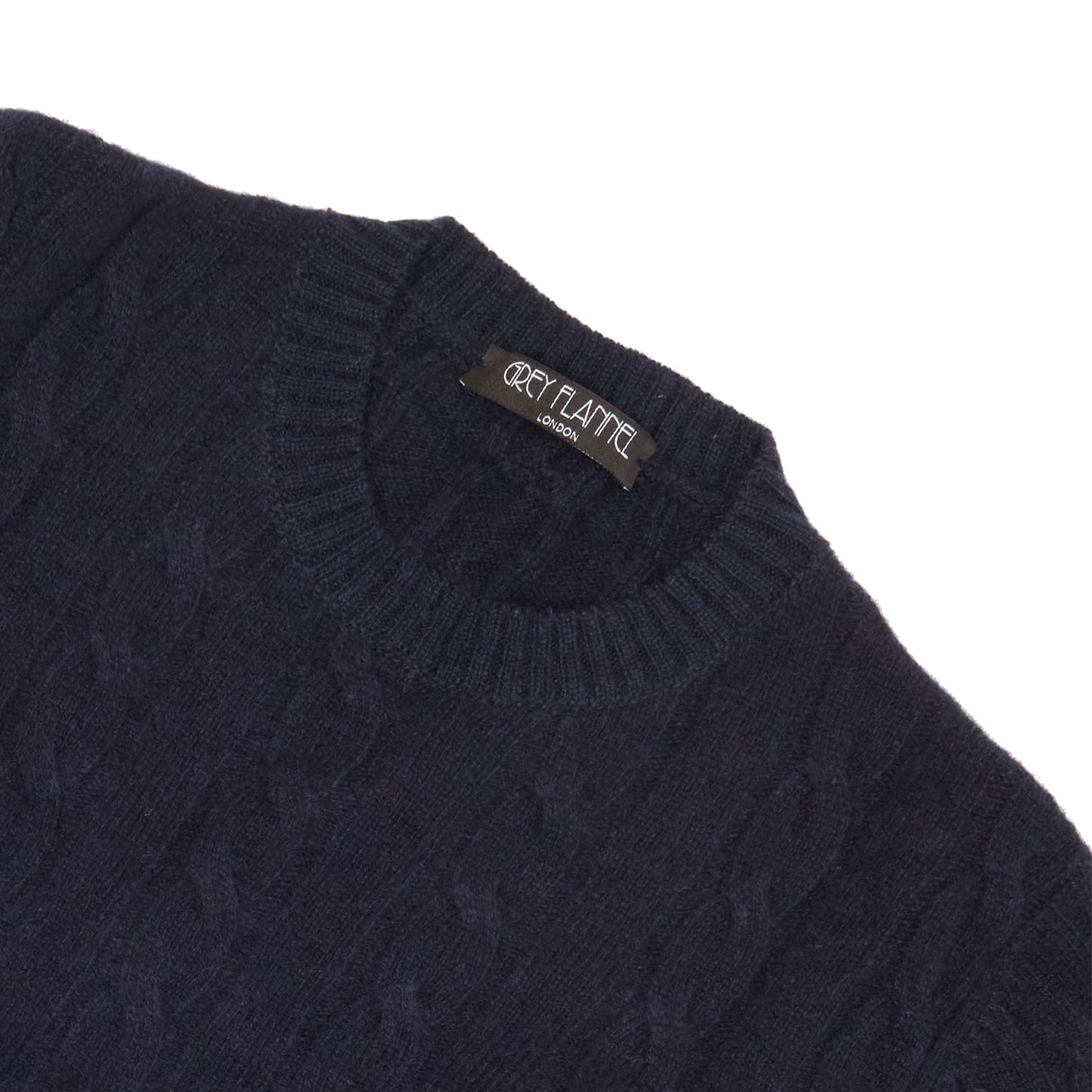 Navy Cashmere Aran Crewneck Sweater