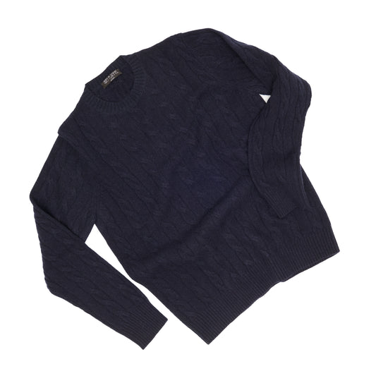 Navy Cashmere Aran Crewneck Sweater