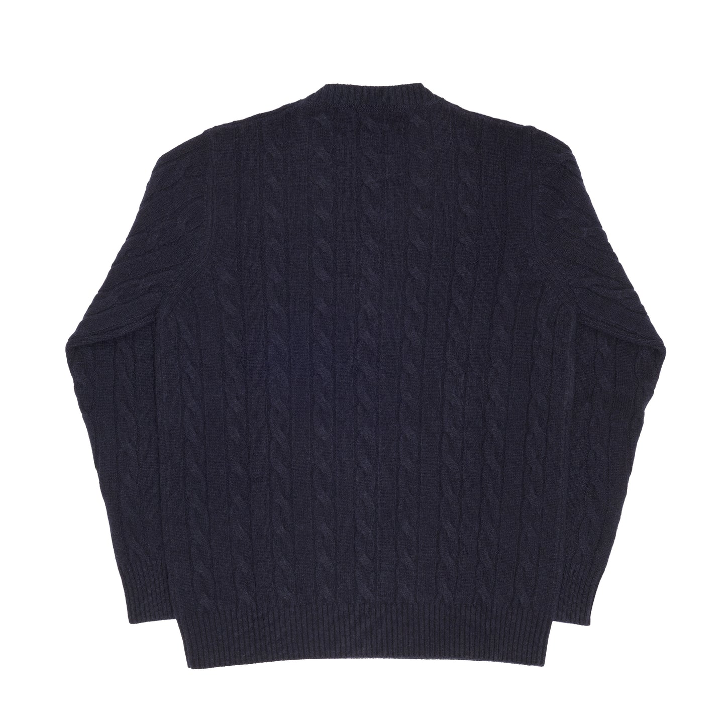 Navy Cashmere Aran Crewneck Sweater
