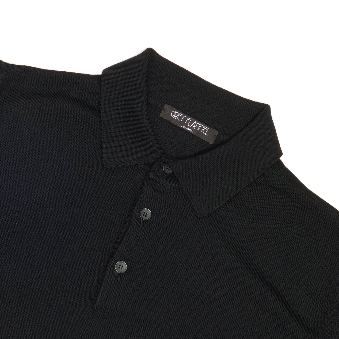 Black Wool Long Sleeve Polo Shirt