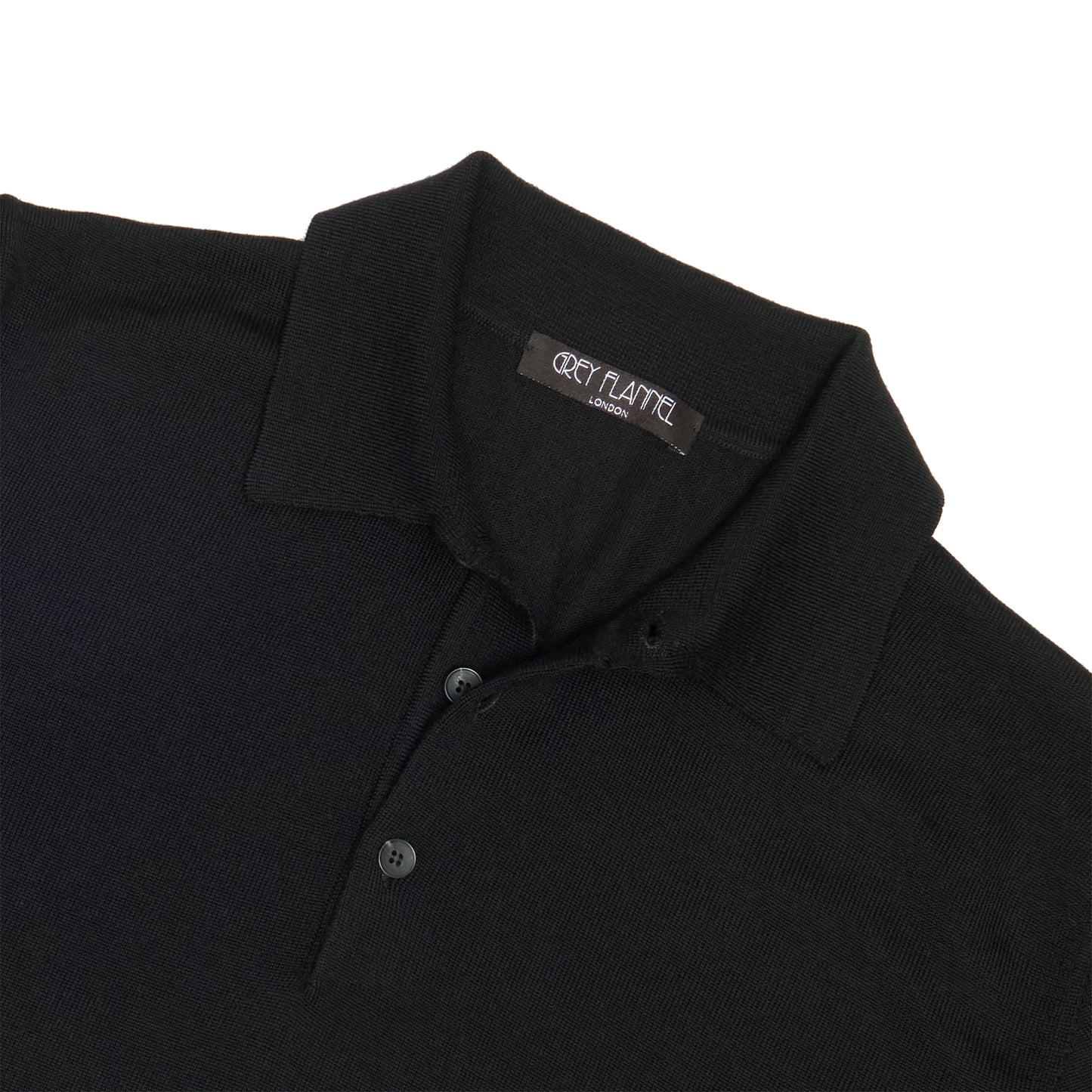 Black Wool Long Sleeve Polo Shirt