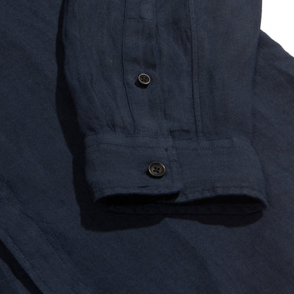 Navy Collarless Linen Shirt