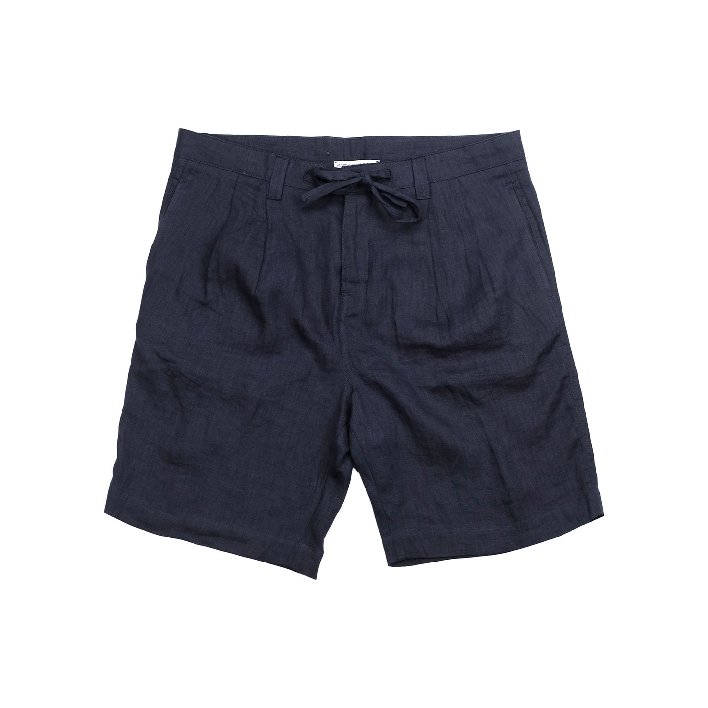 Navy Pleated Linen Easy Shorts