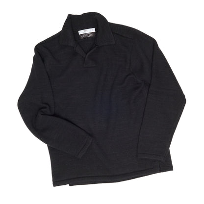 Black Textured Buttonless Polo