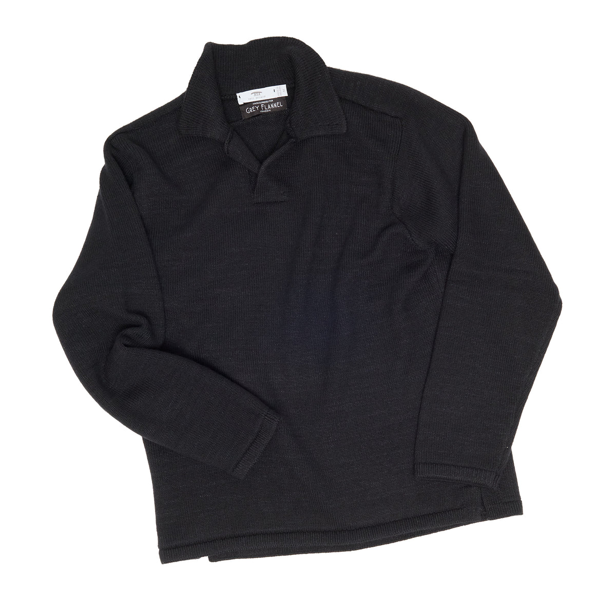 Black Buttonless Polo L/S Sweater