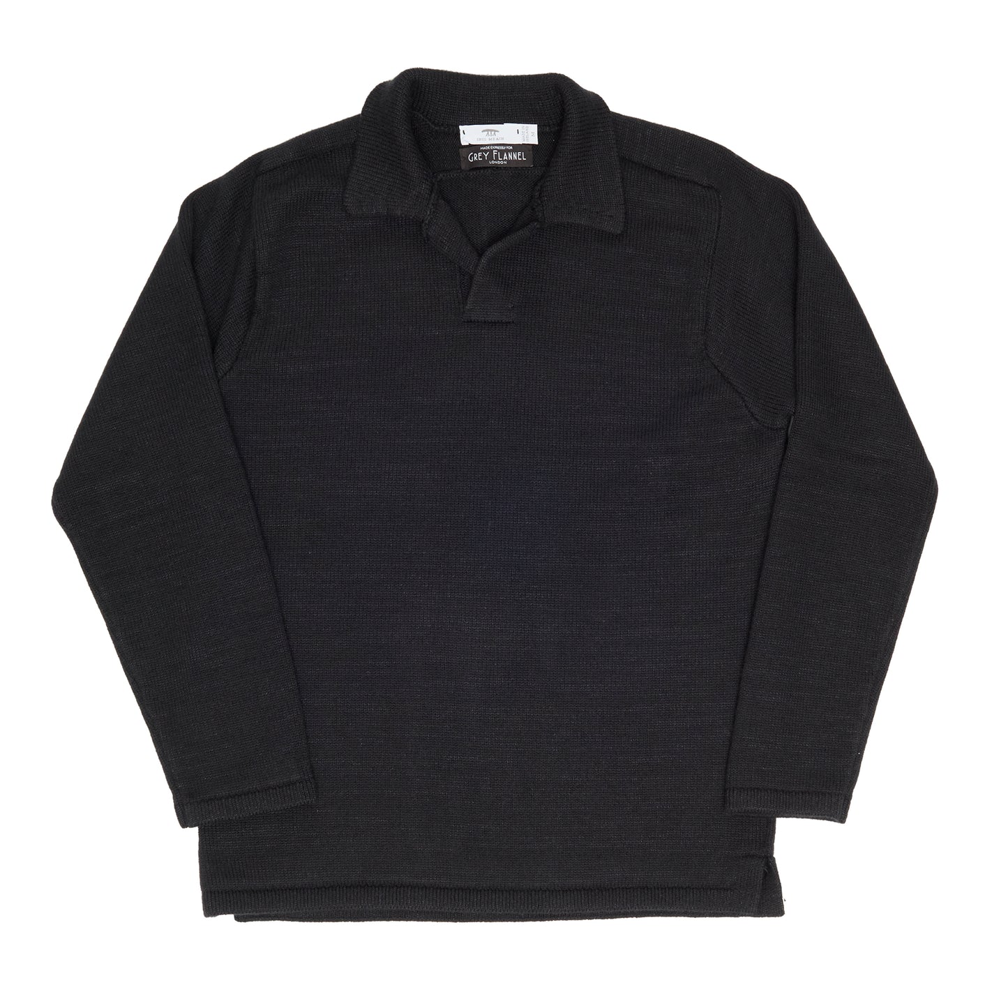 Black Textured Buttonless Polo