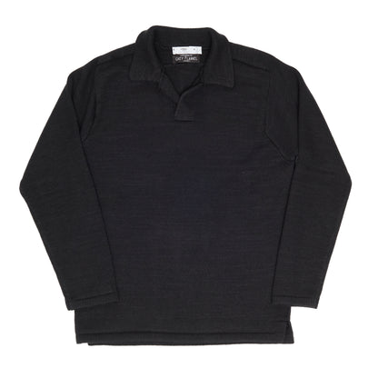 Black Textured Buttonless Polo