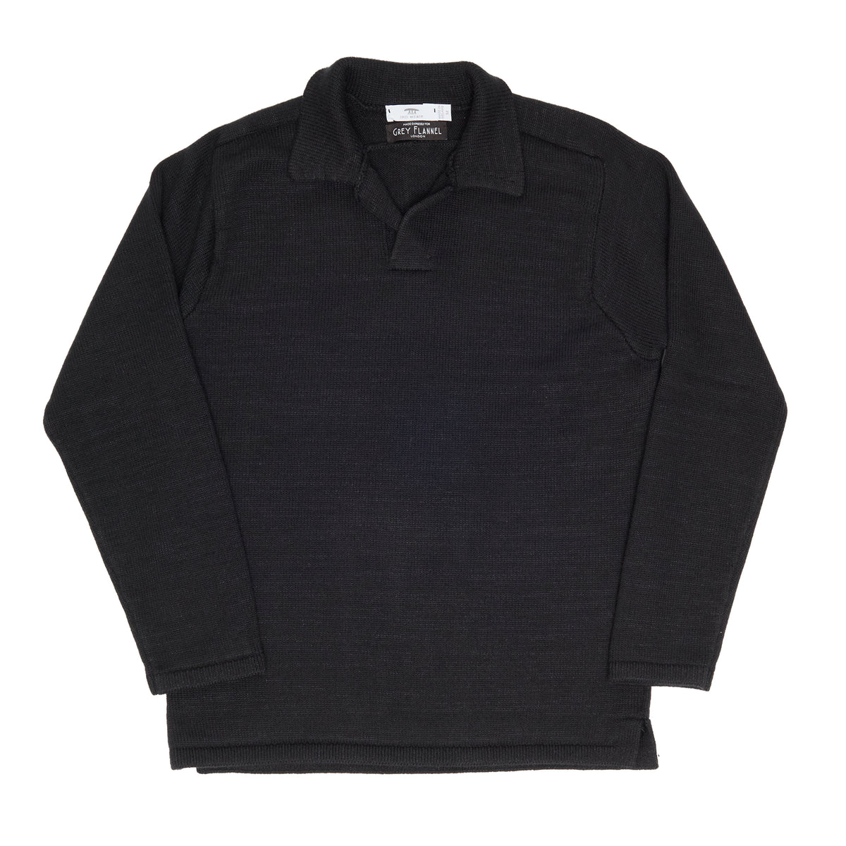 Black Buttonless Polo L/S Sweater