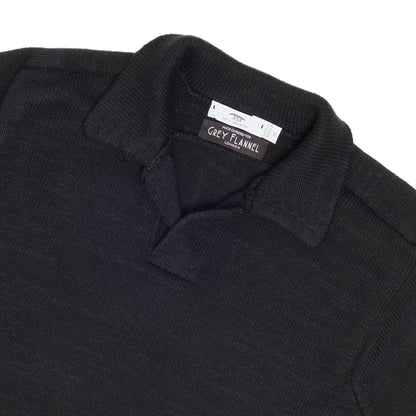 Black Textured Buttonless Polo
