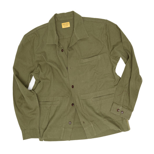 Olive Oxford Weave / N°178 Camp Collar Long Sleeve Shirt