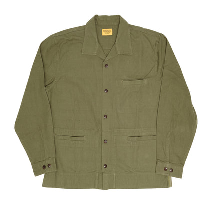 Olive Oxford Weave / N°178 Camp Collar Long Sleeve Shirt