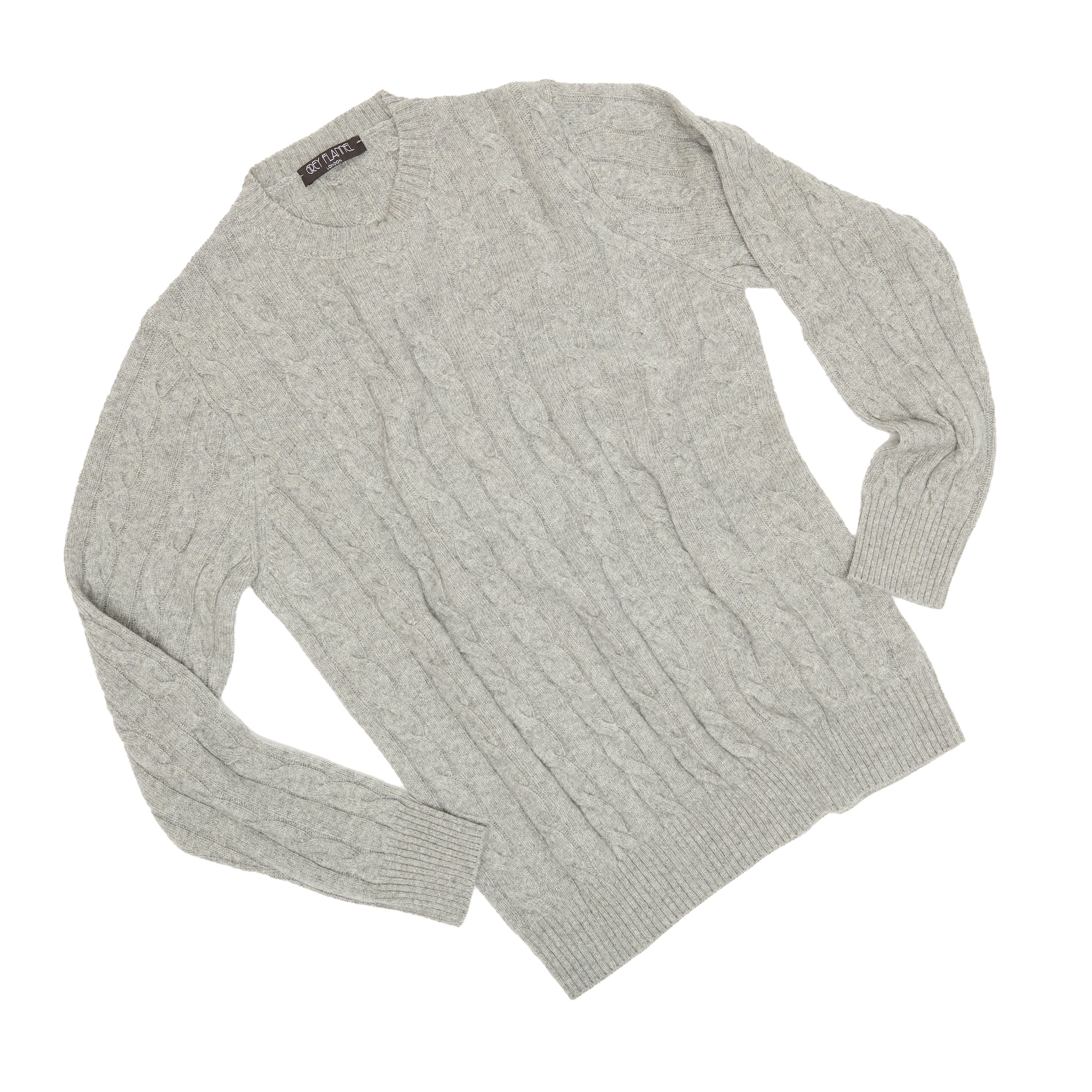 Grey Cashmere Aran Crewneck Sweater