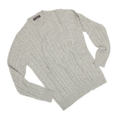 Grey Cashmere Aran Crewneck Sweater