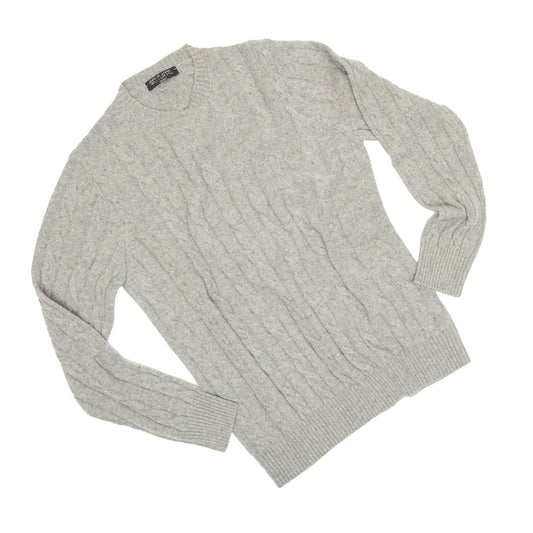 Grey Cashmere Aran Crewneck Sweater