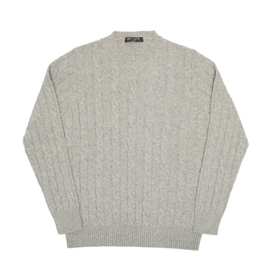 Grey Cashmere Aran Crewneck Sweater