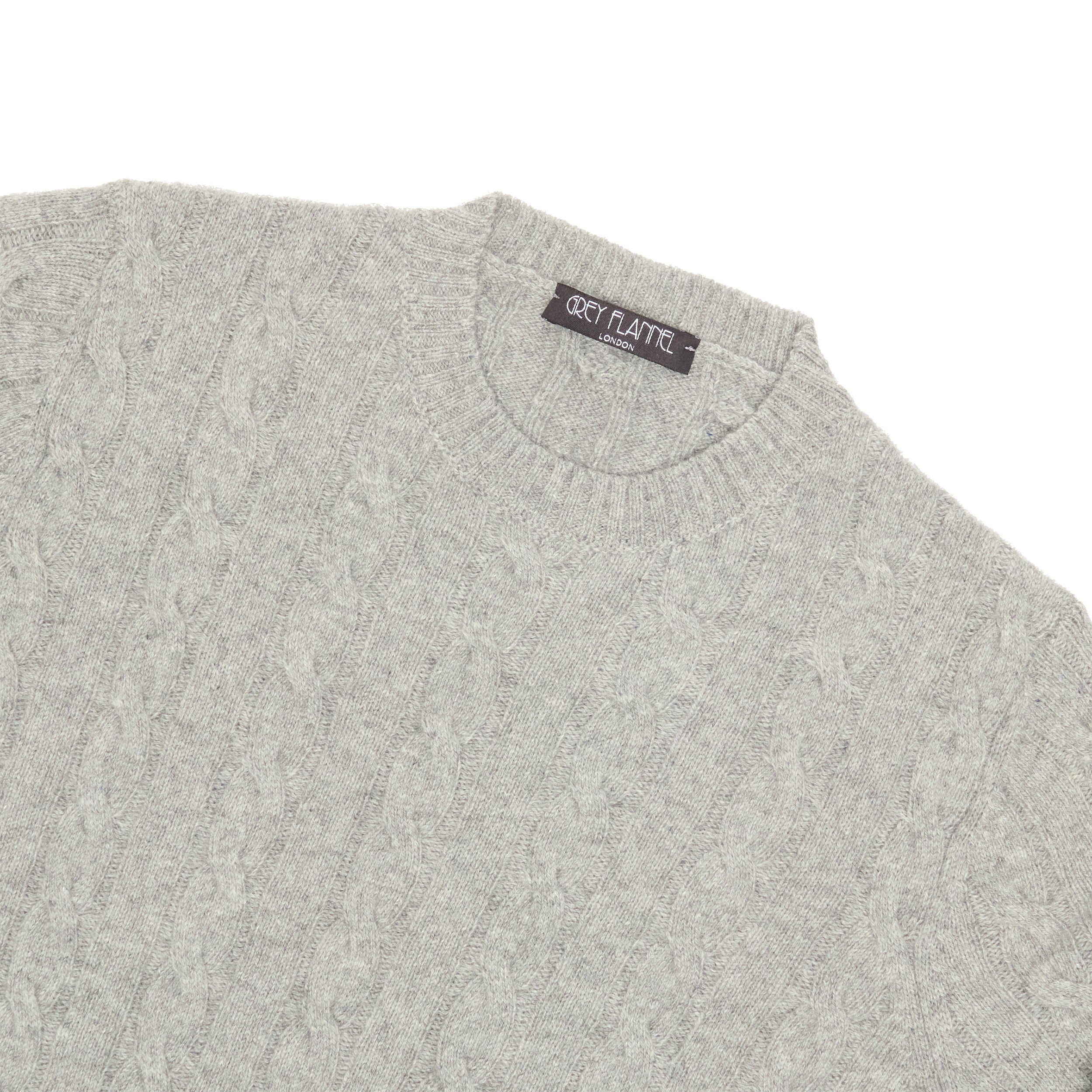Grey Cashmere Aran Crewneck Sweater