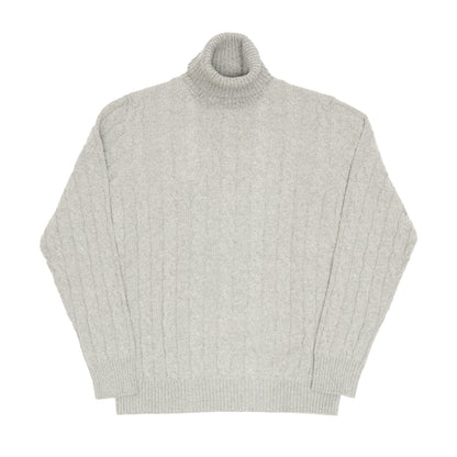 Grey Cashmere Aran Rollneck Sweater