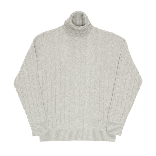 Grey Cashmere Aran Rollneck Sweater