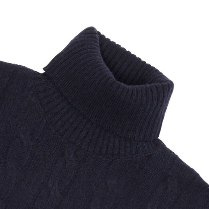 Navy Cashmere Aran Rollneck Sweater
