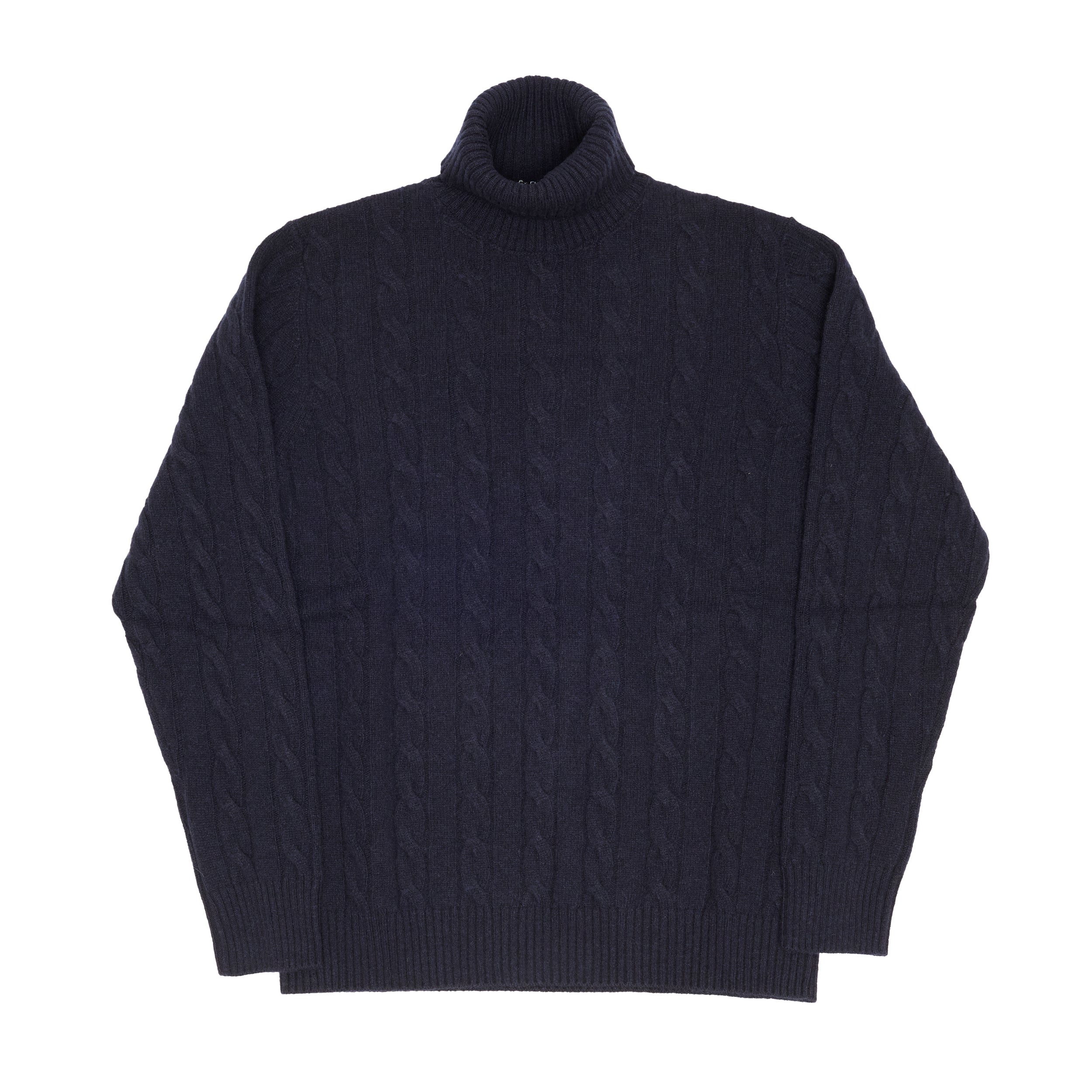 Navy Cashmere Aran Rollneck Sweater