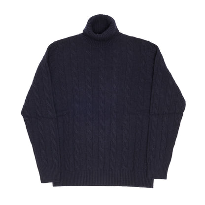 Navy Cashmere Aran Rollneck Sweater