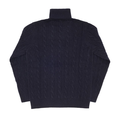 Navy Cashmere Aran Rollneck Sweater