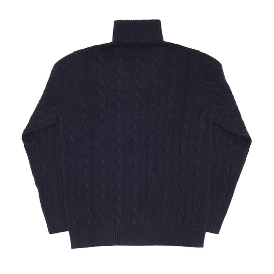 Navy Cashmere Aran Rollneck Sweater