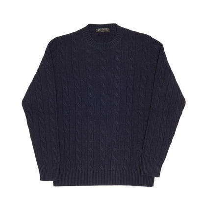 Navy Cashmere Aran Crewneck Sweater