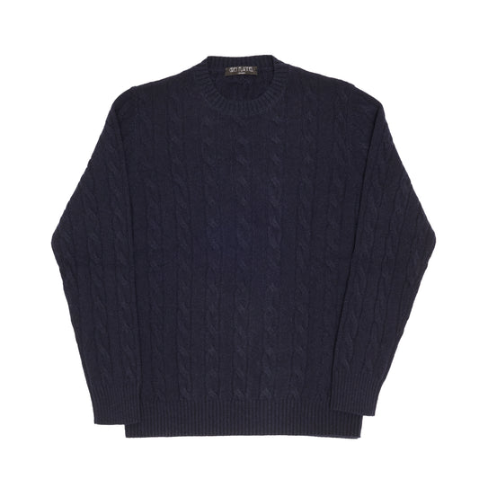 Navy Cashmere Aran Crewneck Sweater