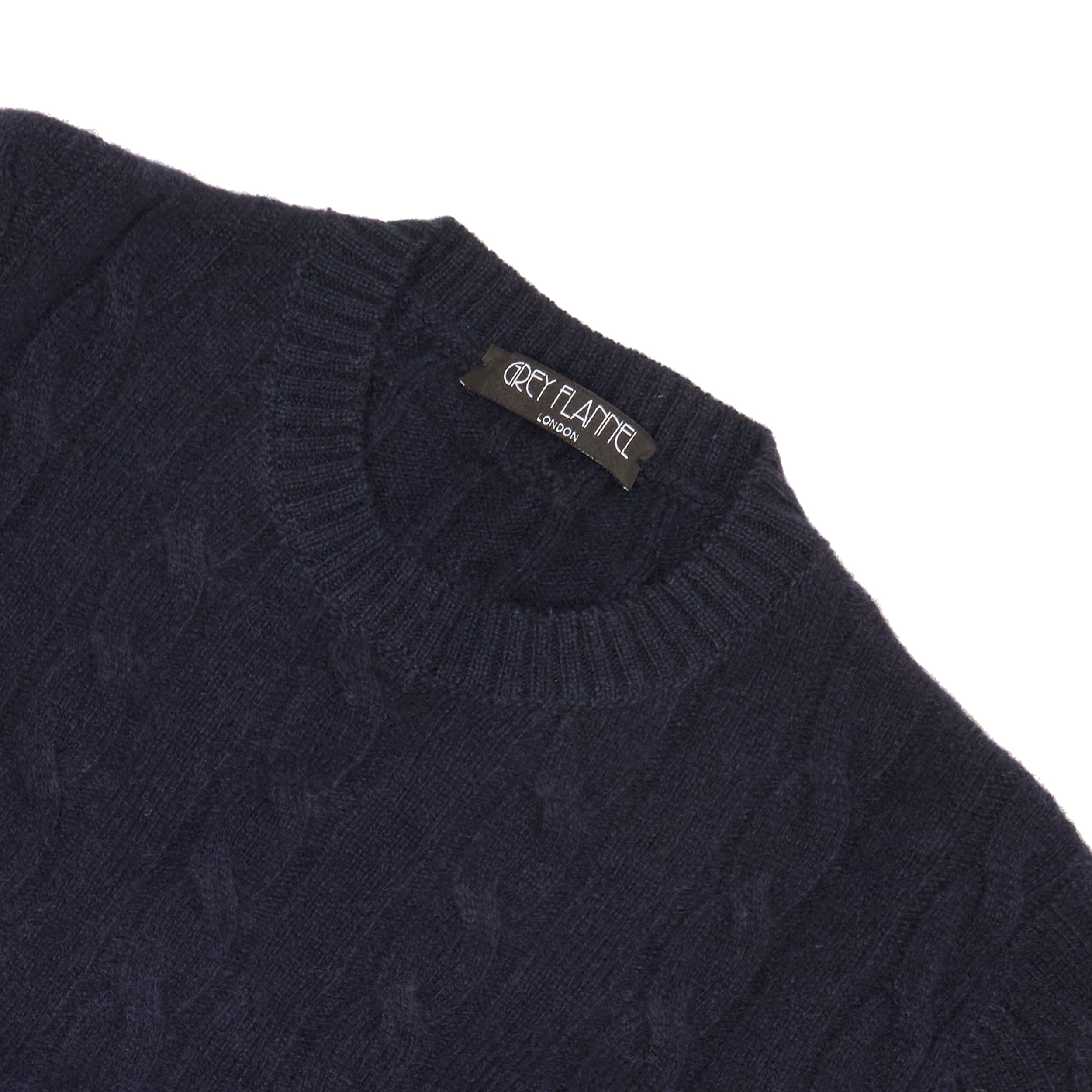 Navy Cashmere Aran Crewneck Sweater
