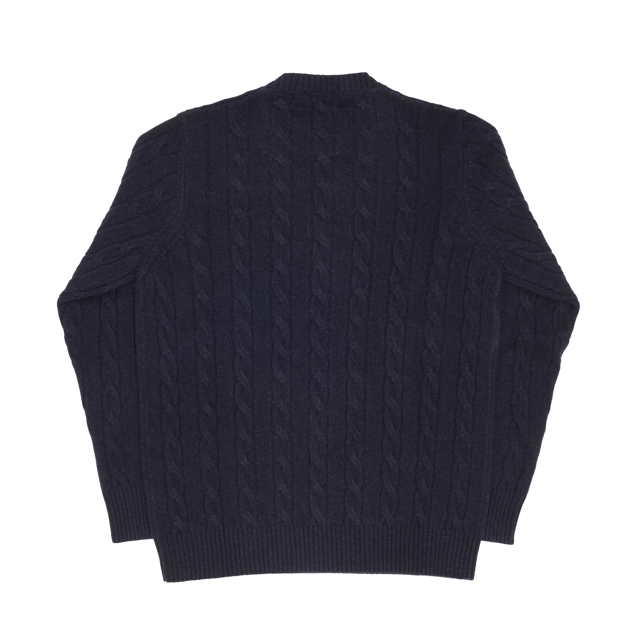 Navy Cashmere Aran Crewneck Sweater