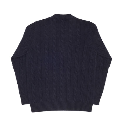 Navy Cashmere Aran Crewneck Sweater