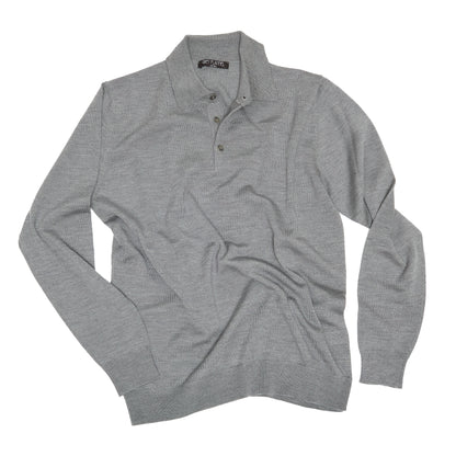 Grey Wool Long Sleeve Polo Shirt