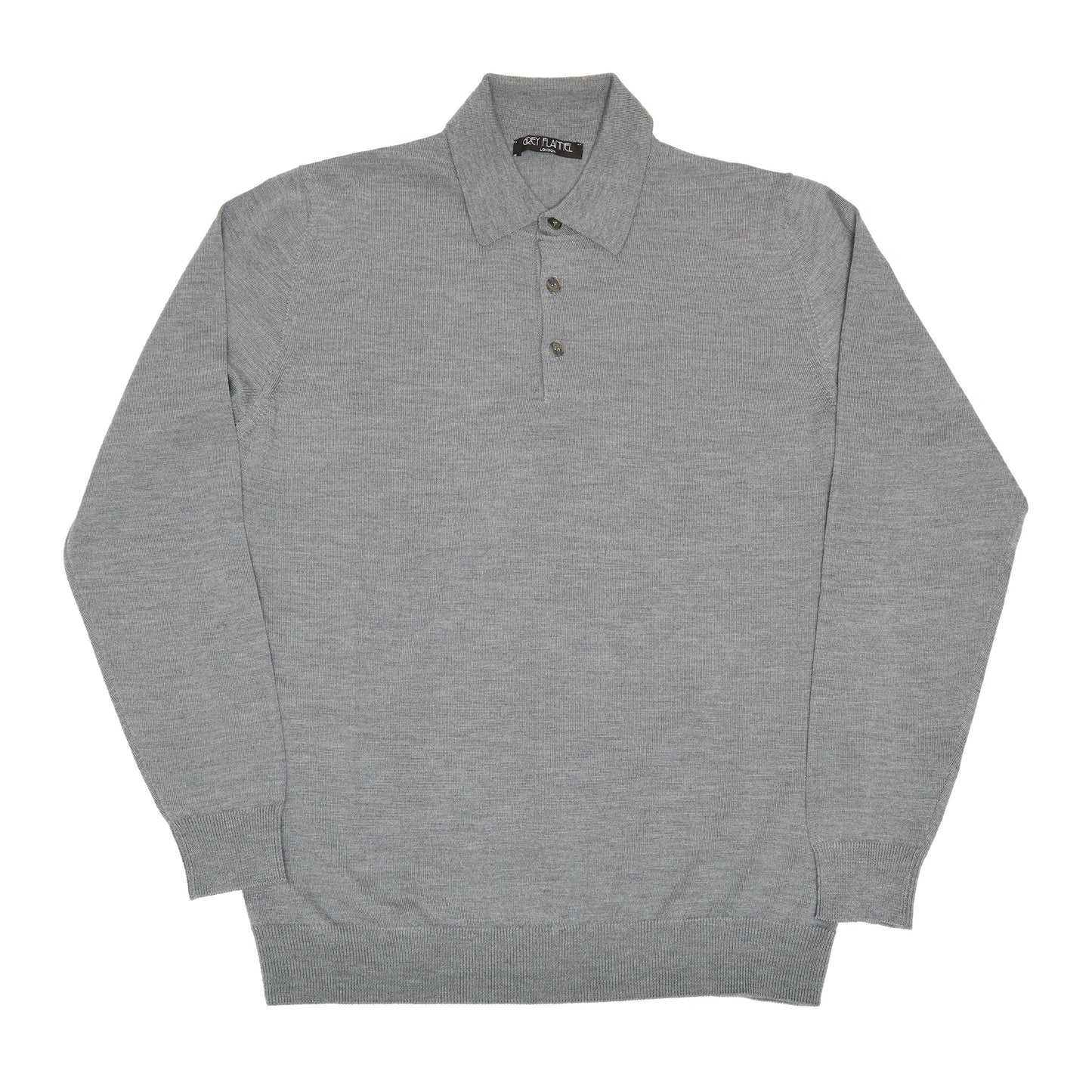 Grey Wool Long Sleeve Polo Shirt