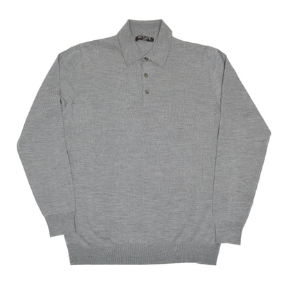 Grey Wool Long Sleeve Polo Shirt