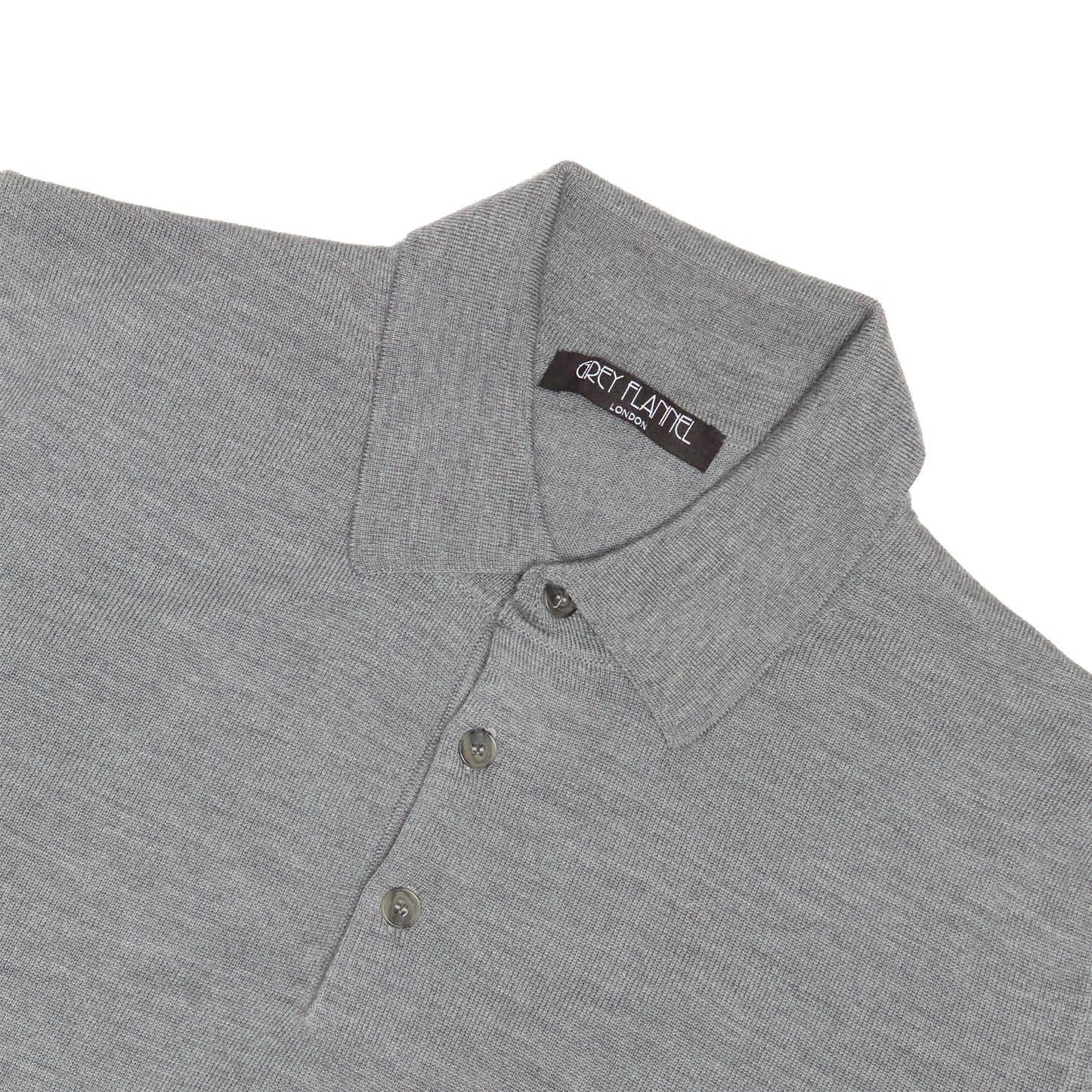 Grey Wool Long Sleeve Polo Shirt