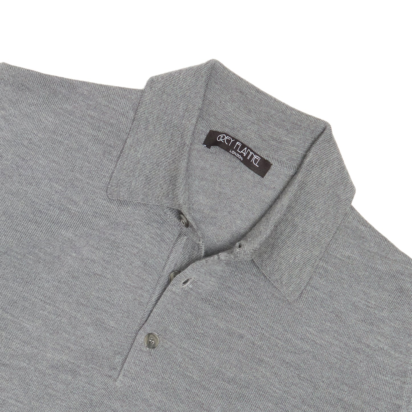 Grey Wool Long Sleeve Polo Shirt