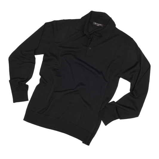 Black Wool Long Sleeve Polo Shirt