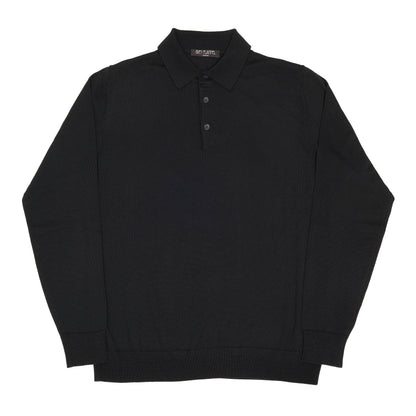 Black Wool Long Sleeve Polo Shirt