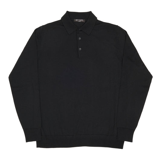 Black Wool Long Sleeve Polo Shirt
