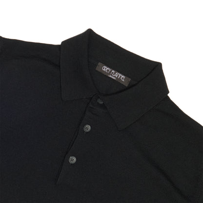 Black Wool Long Sleeve Polo Shirt