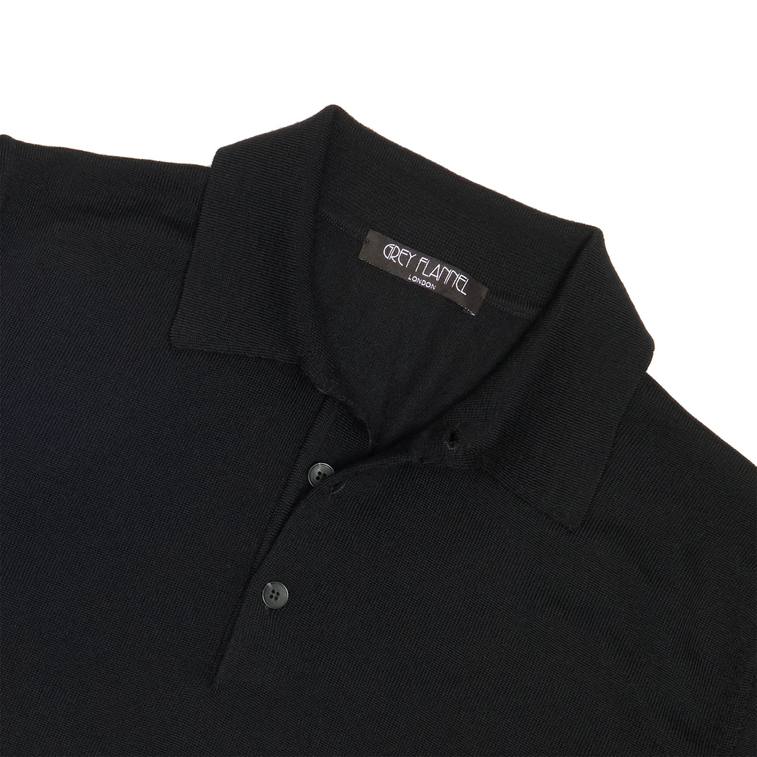 Black Wool Long Sleeve Polo Shirt