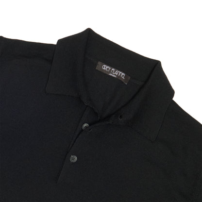 Black Wool Long Sleeve Polo Shirt