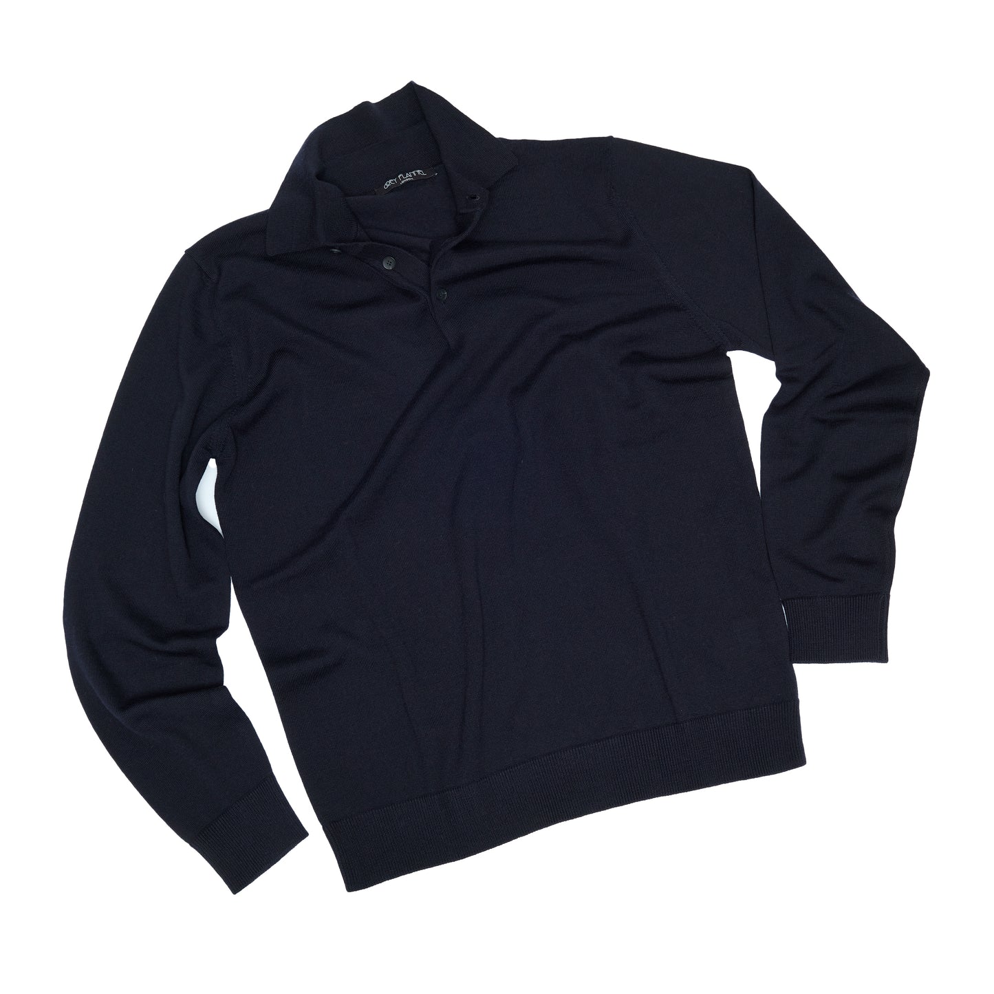 Navy Wool Long Sleeve Polo Shirt